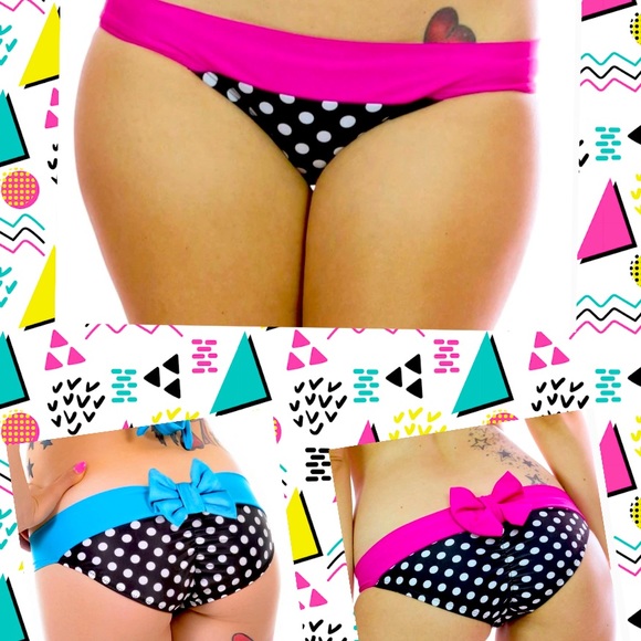 TWO Pair Sugar Doll Polka Dot Bow Bikini Bottoms - Picture 2 of 5